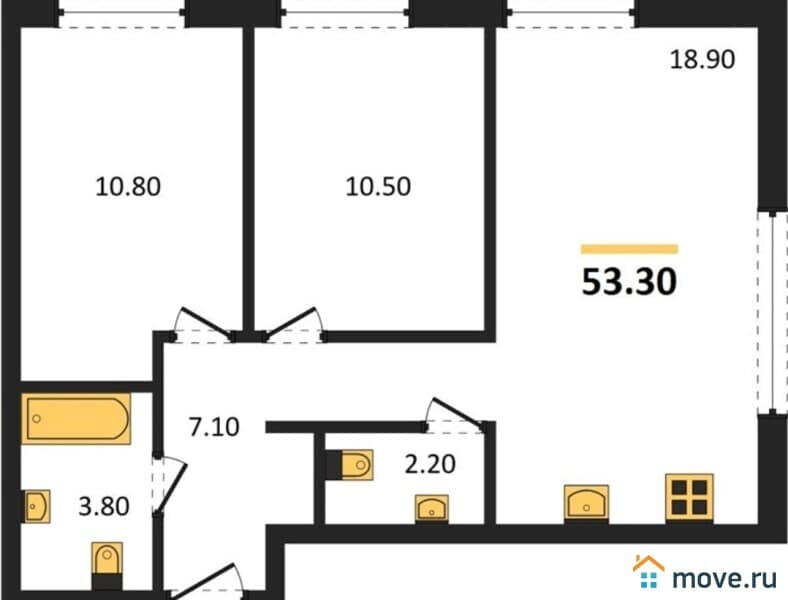 2-комн. квартира, 53 м&sup2;