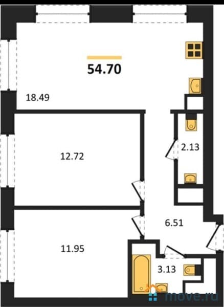 2-комн. квартира, 54 м&sup2;