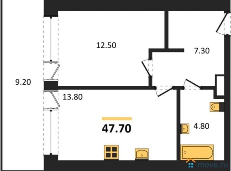 1-комн. апартаменты, 47 м&sup2;