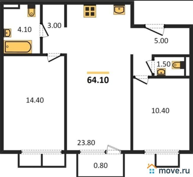 2-комн. квартира, 64 м&sup2;