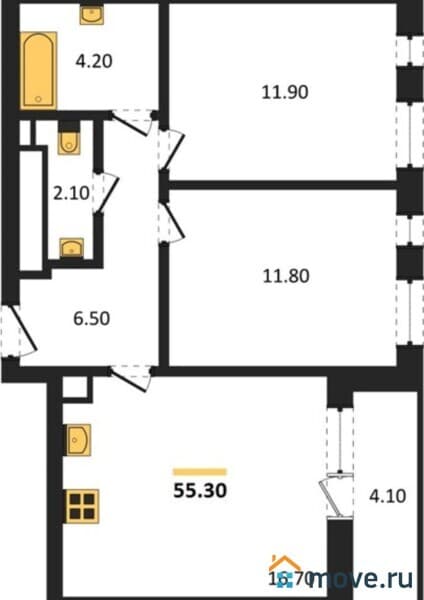 2-комн. квартира, 55 м&sup2;