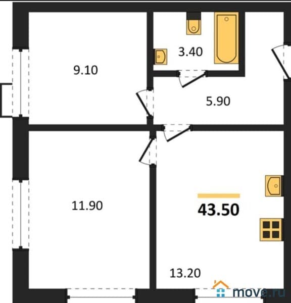 2-комн. квартира, 43 м&sup2;