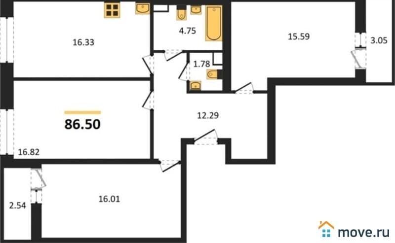 3-комн. квартира, 86 м&sup2;