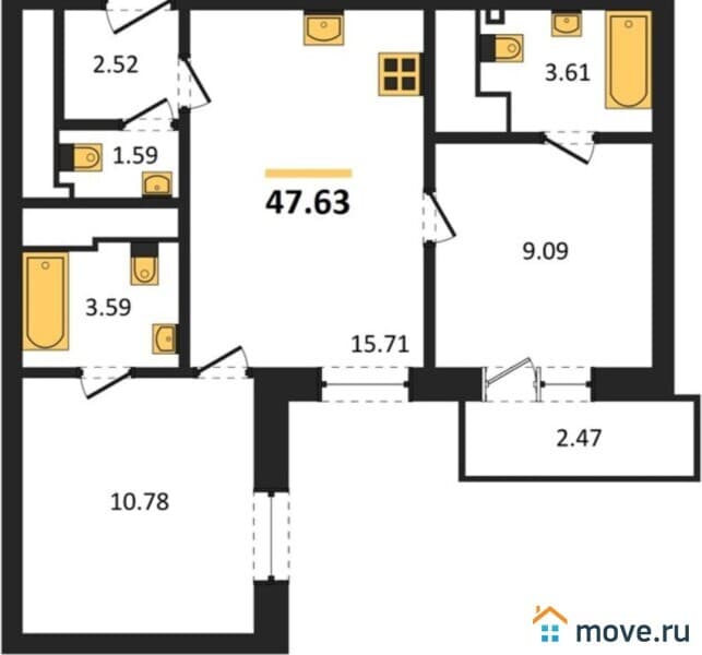 2-комн. квартира, 47 м&sup2;