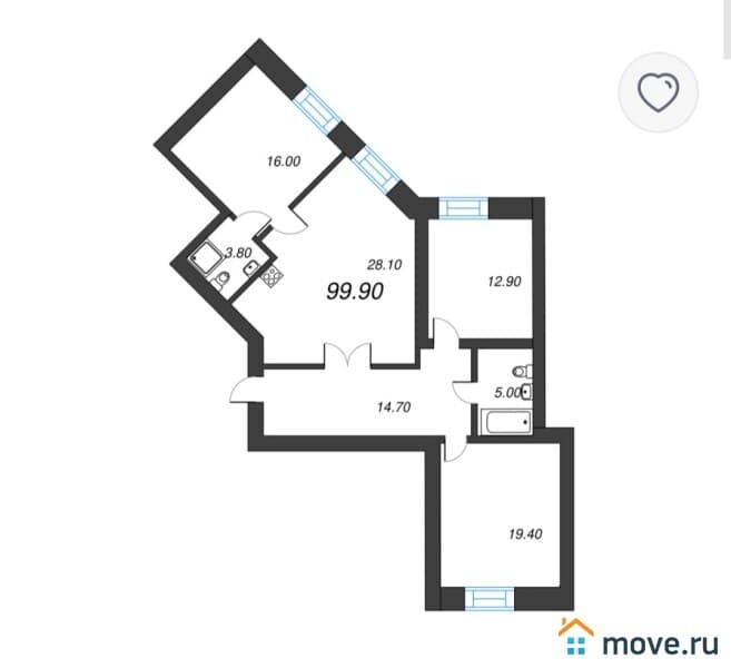 3-комн. квартира, 99 м&sup2;