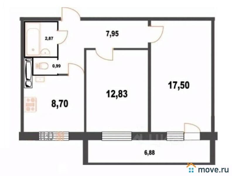 2-комн. квартира, 50.3 м²