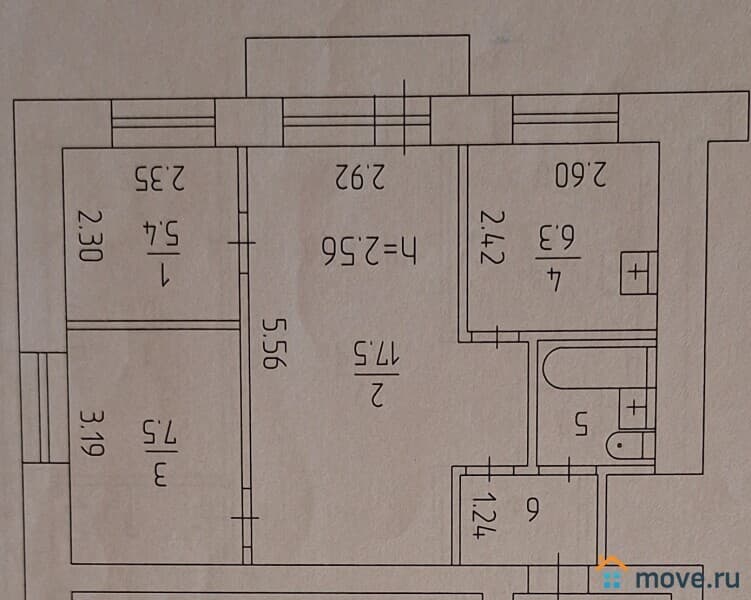 3-комн. квартира, 43 м²