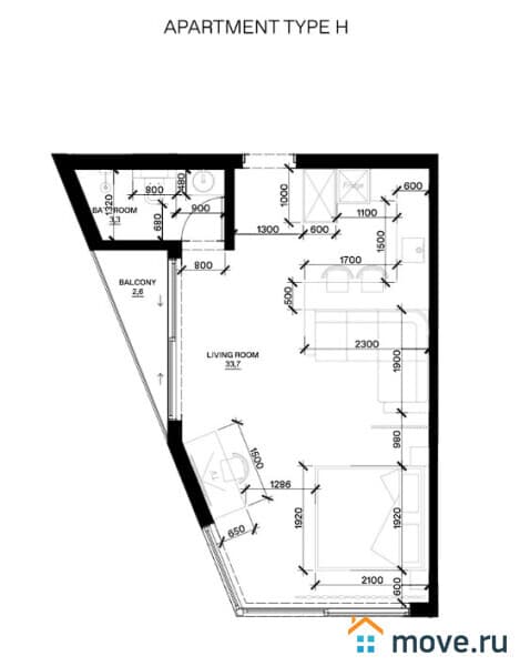 студия, 41.6 м²