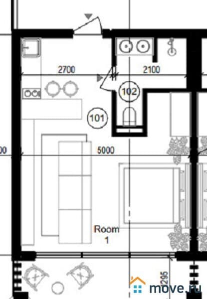 студия, 36.7 м²