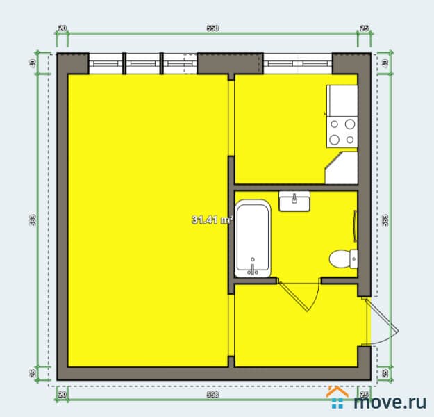 1-комн. квартира, 31.4 м²