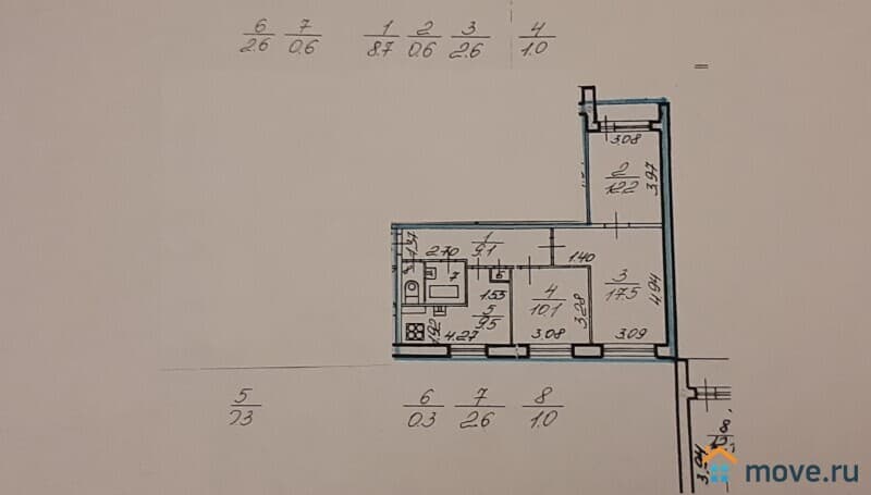 3-комн. квартира, 62.5 м²