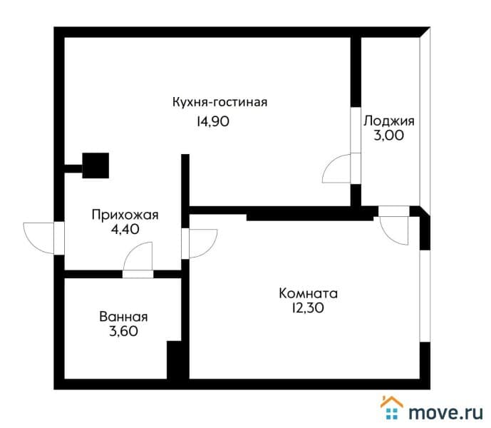 1-комн. квартира, 33.9 м²