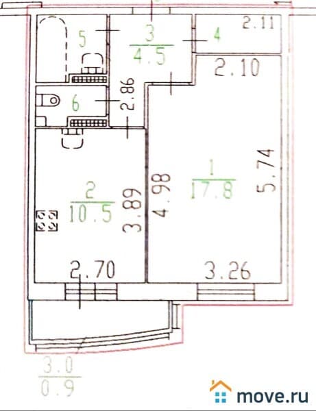 1-комн. квартира, 39.2 м²