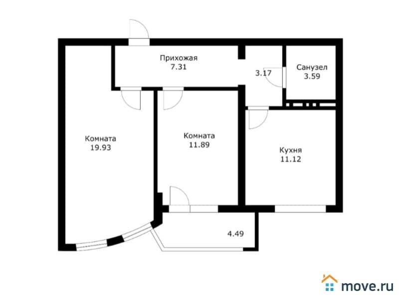 2-комн. квартира, 58.4 м²