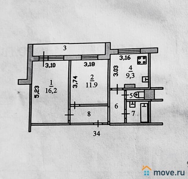 2-комн. квартира, 53.2 м²