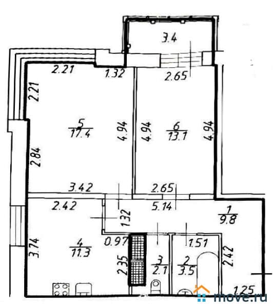 2-комн. квартира, 57.2 м²