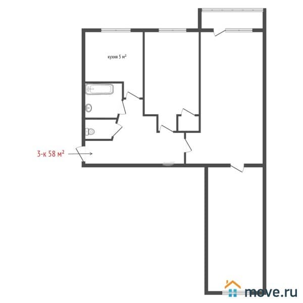 3-комн. квартира, 59 м²