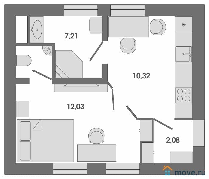 2-комн. апартаменты, 32 м²