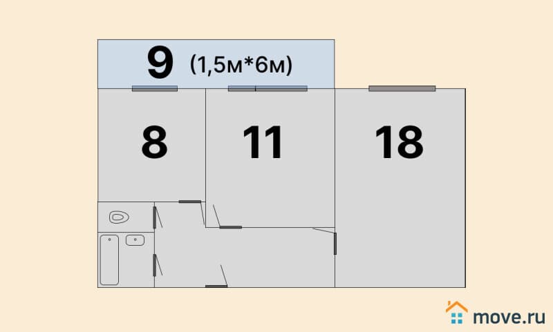 2-комн. квартира, 49.1 м²