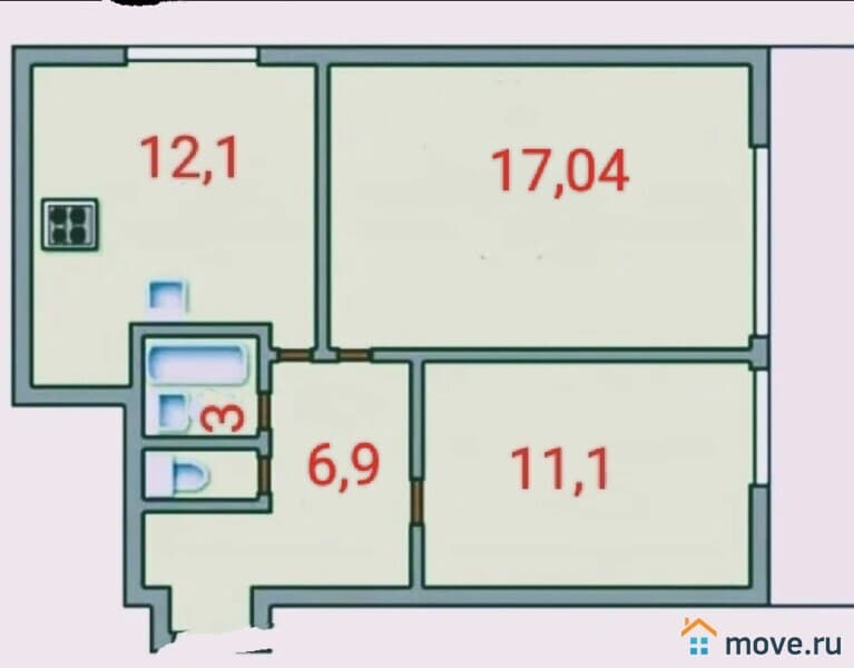 2-комн. квартира, 50.1 м²