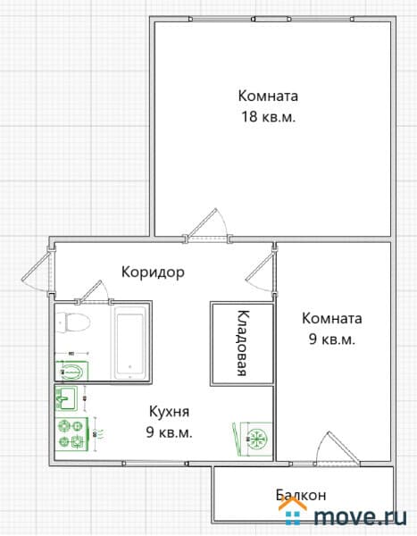 2-комн. квартира, 45 м²