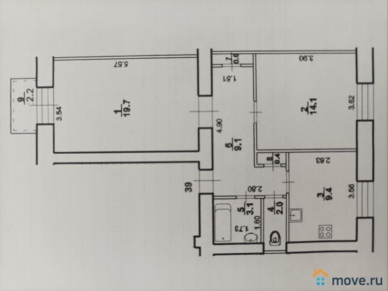 2-комн. квартира, 58.4 м²