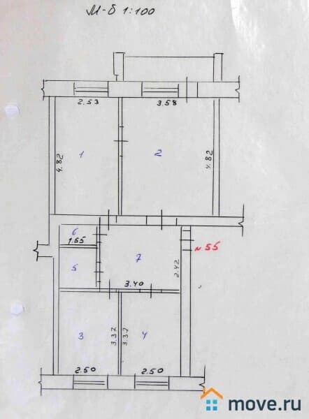 3-комн. квартира, 54 м²