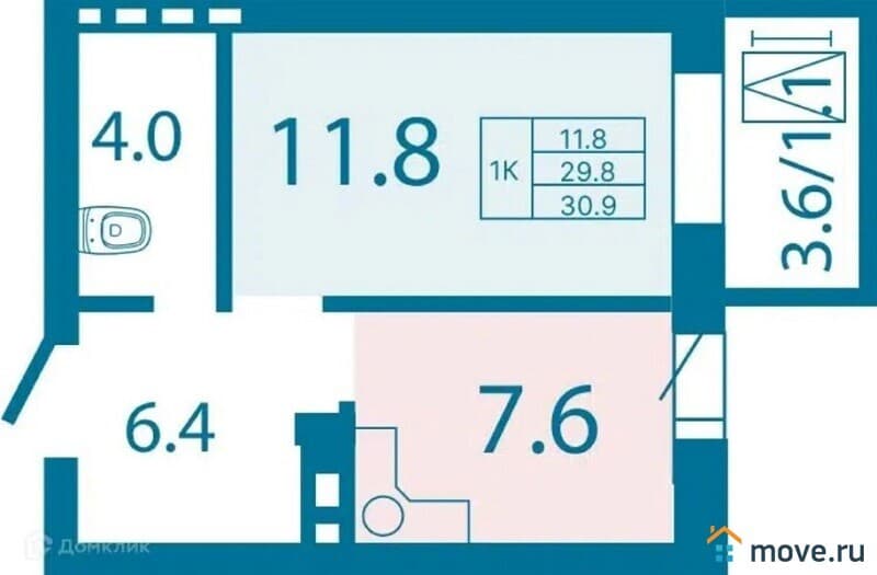 1-комн. квартира, 31 м²