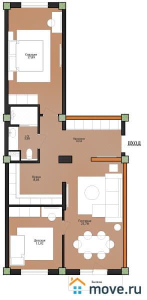 2-комн. квартира, 74 м²