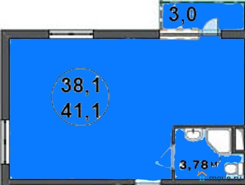 1-комн. квартира, 41.1 м²
