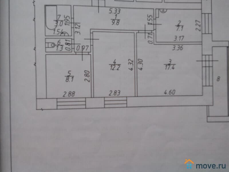 3-комн. квартира, 62 м²