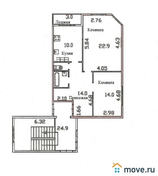 2-комн. квартира, 64.8 м²