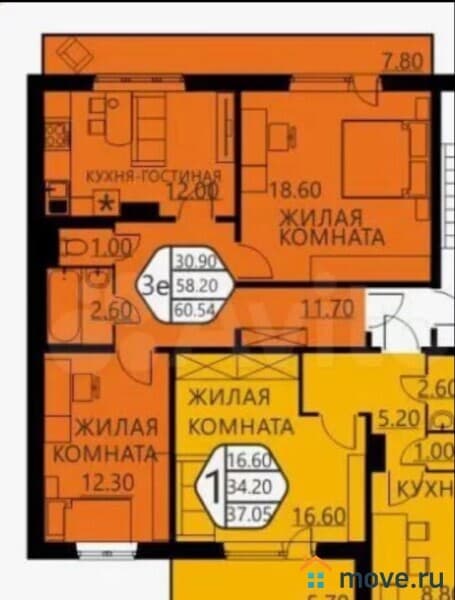 2-комн. квартира, 58.2 м²