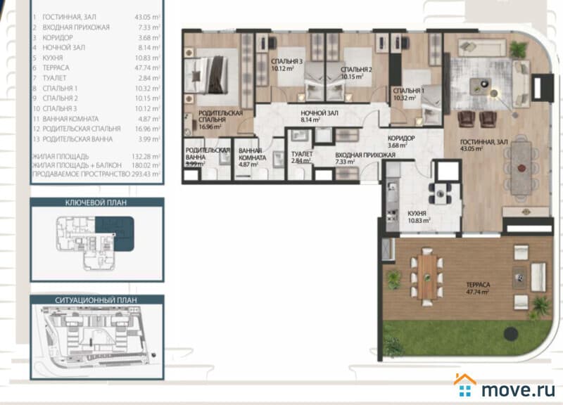 5-комн. квартира, 293 м²