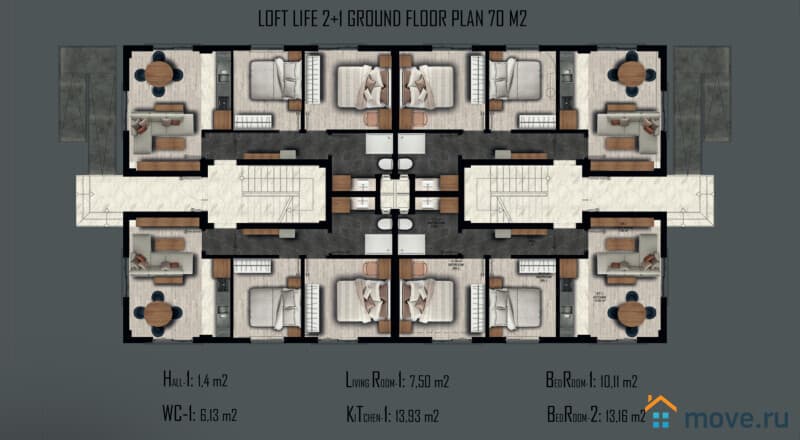 3-комн. квартира, 70 м²