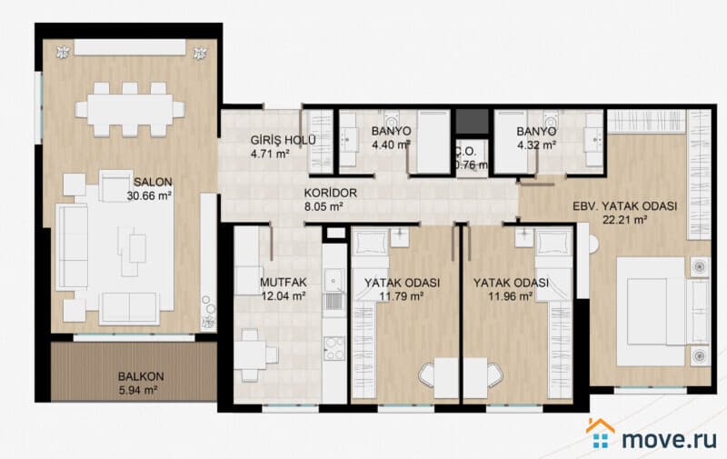 3-комн. квартира, 133 м²