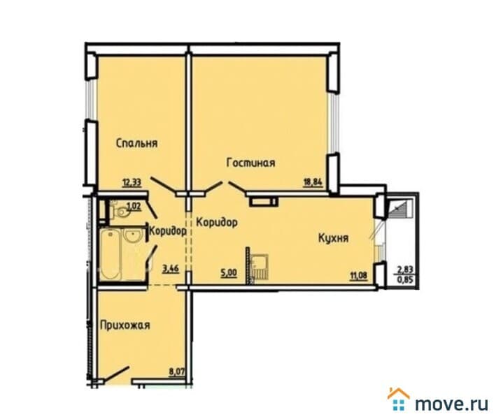 2-комн. квартира, 62.4 м²