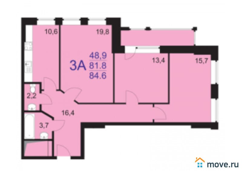 3-комн. квартира, 82.2 м²