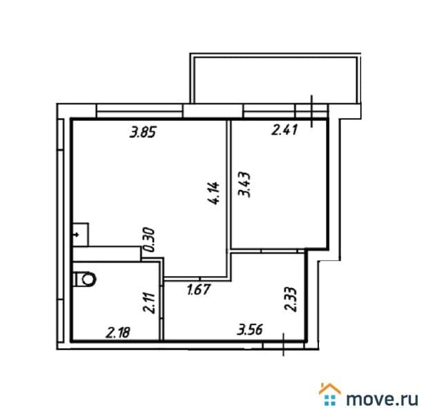 2-комн. квартира, 34.2 м²