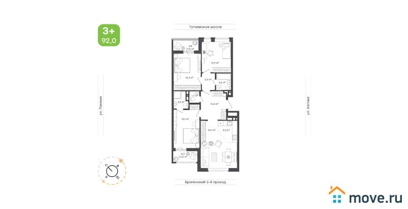 4-комн. квартира, 92.1 м²