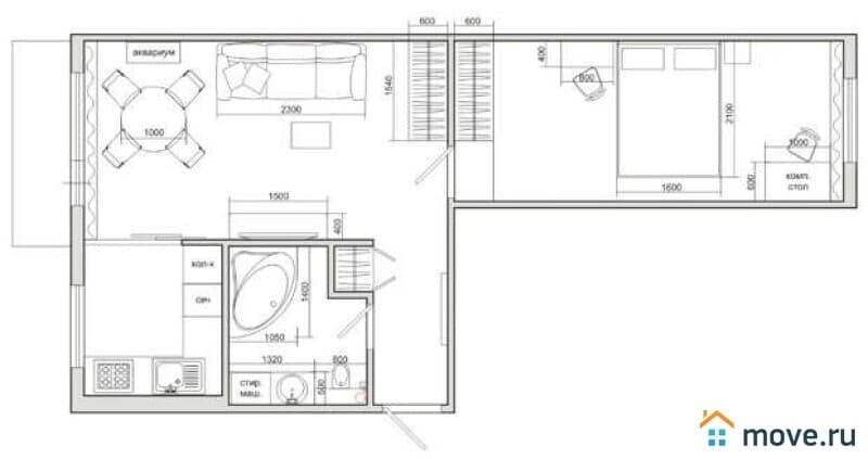 2-комн. квартира, 44.2 м²