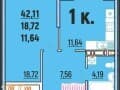 1-комн. квартира, 42.1 м²