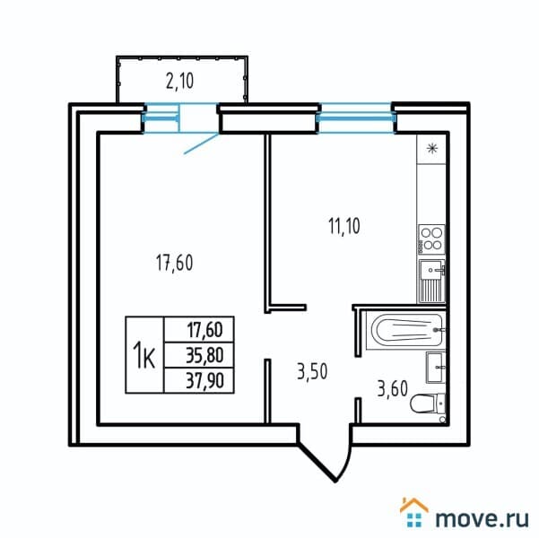 1-комн. квартира, 36 м²