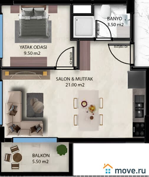 2-комн. квартира, 46 м²