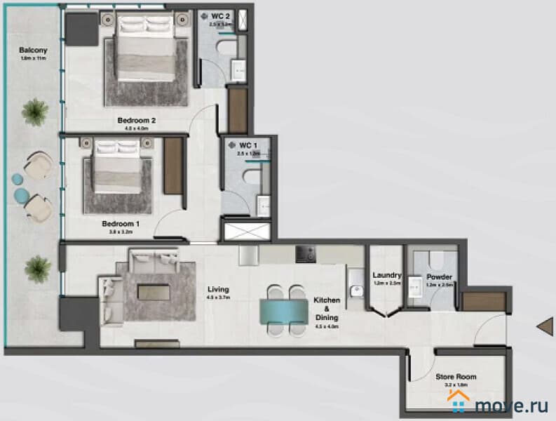 2-комн. квартира, 119 м²