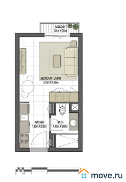 студия, 31 м²