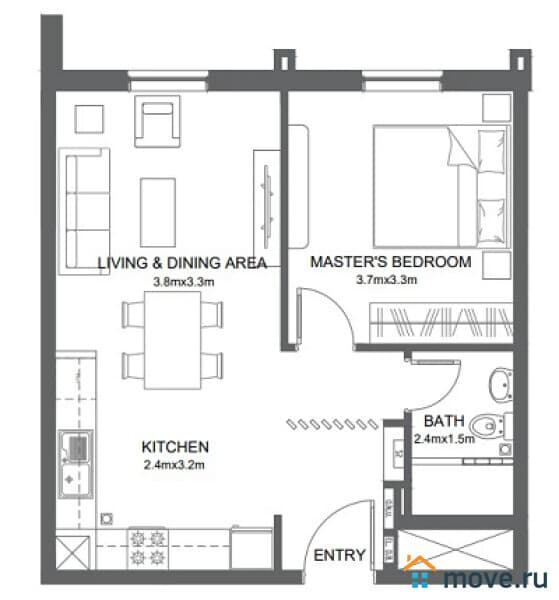 2-комн. квартира, 45 м²