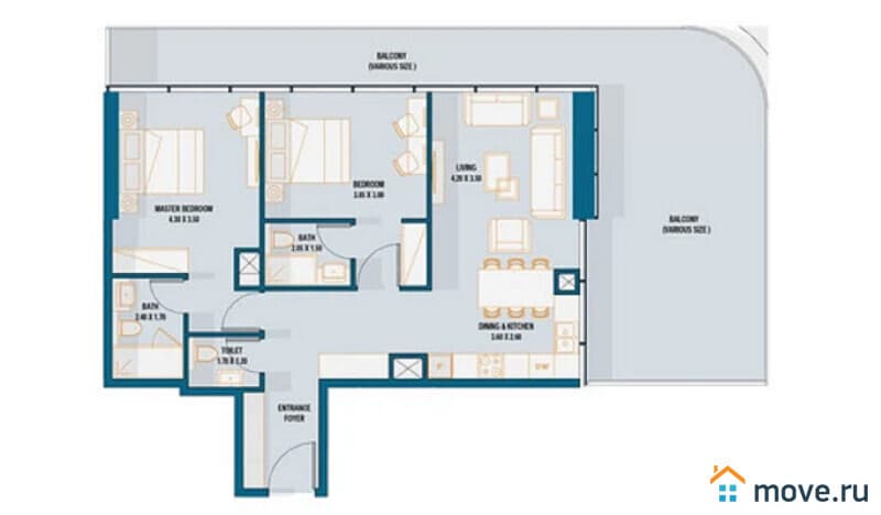 2-комн. квартира, 96 м²