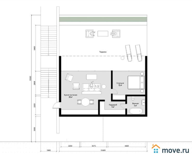 1-комн. пентхаус, 50 м²
