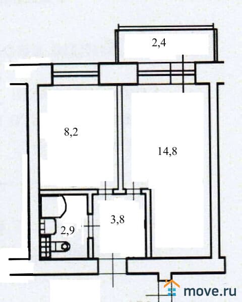 1-комн. квартира, 29.7 м²